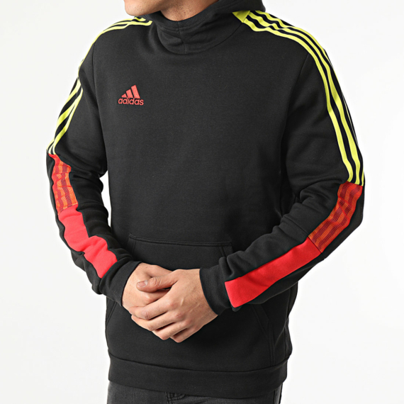 Adidas Tiro HOOD pamut kapucnis felső fekete/piros/neon